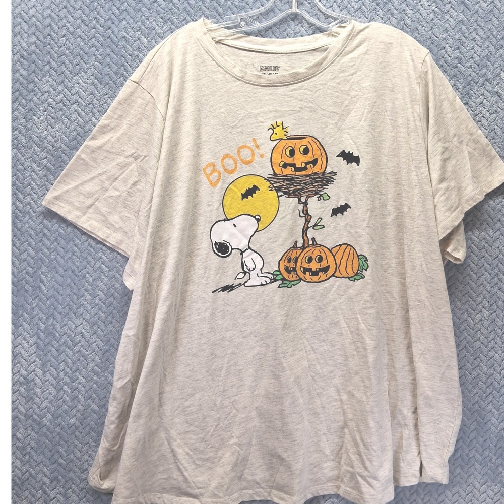 Peanuts Snoopy Halloween Boo Pumpkin Graphic T-Shirt Oatmeal Heather 4X